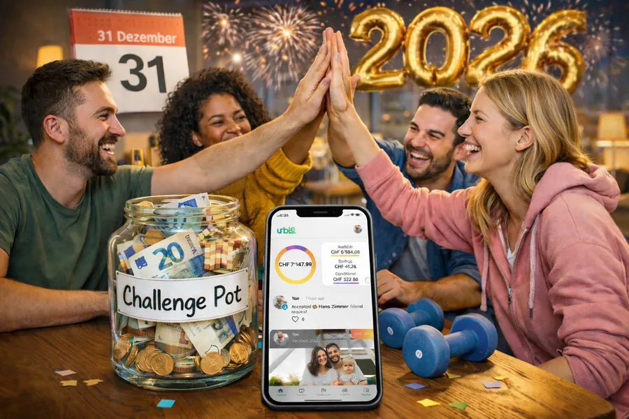 Friends celebrating New Year with urble challenges