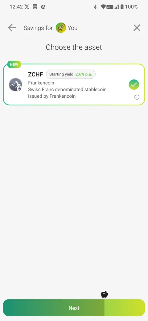 Wähle das Asset für einen Plan mit stabilem Ertrag.