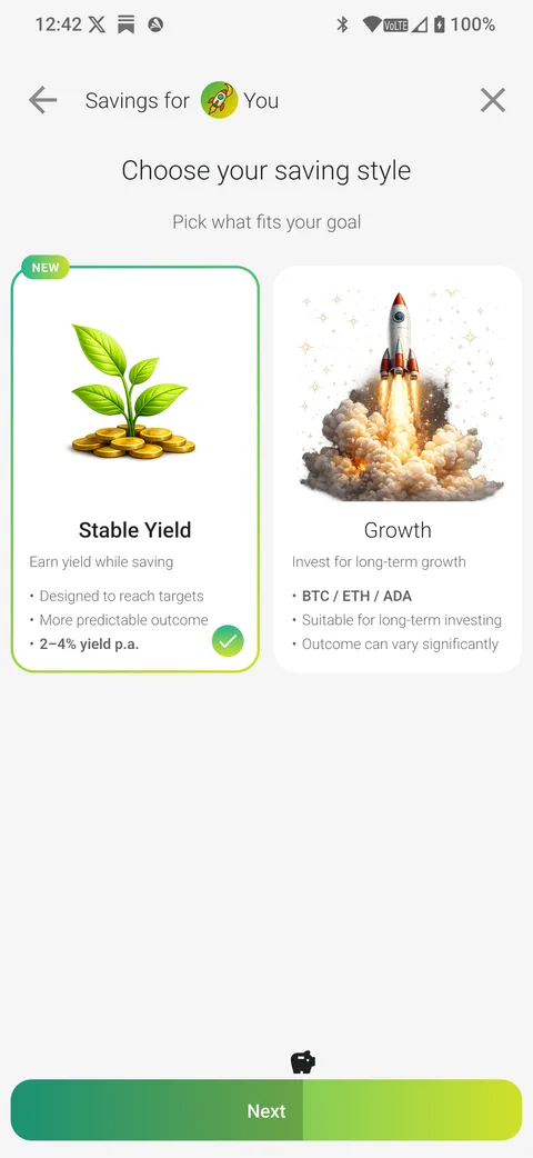 Wähle zwischen einem stabilen Ertrag und einem wachstumsorientierten Sparstil.