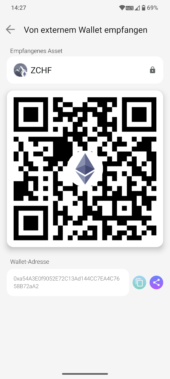 Zahle aus einer externen Krypto-Wallet ein.