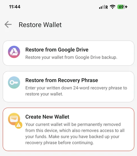 Choose a cloud or manual restore method.