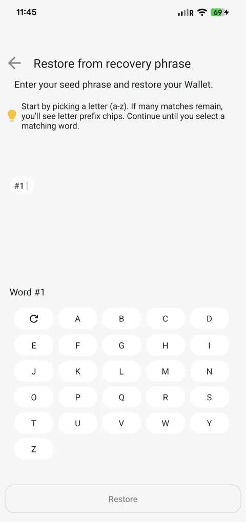 Enter the 24 seed words in the correct order.