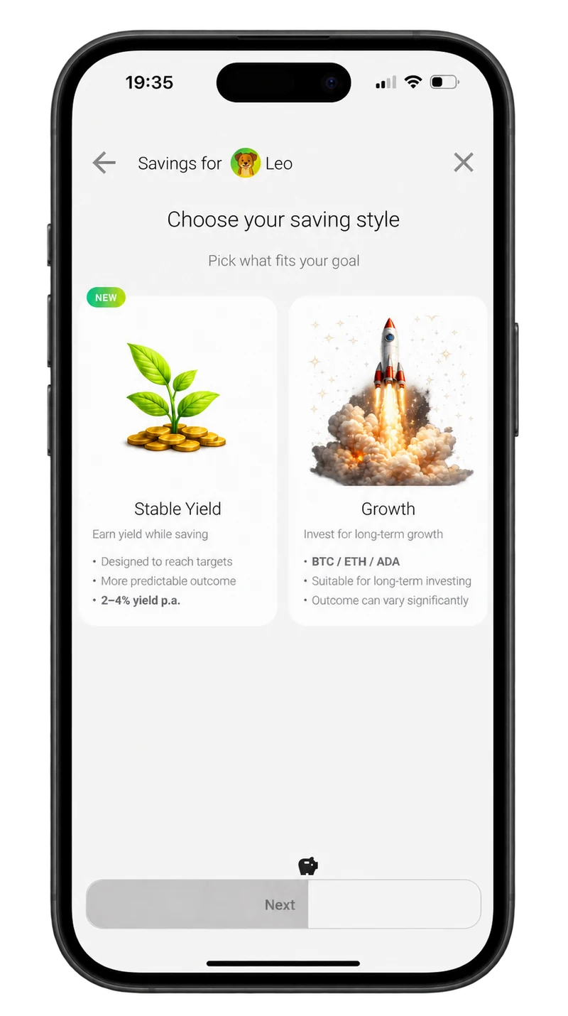 App screen: choose a saving style