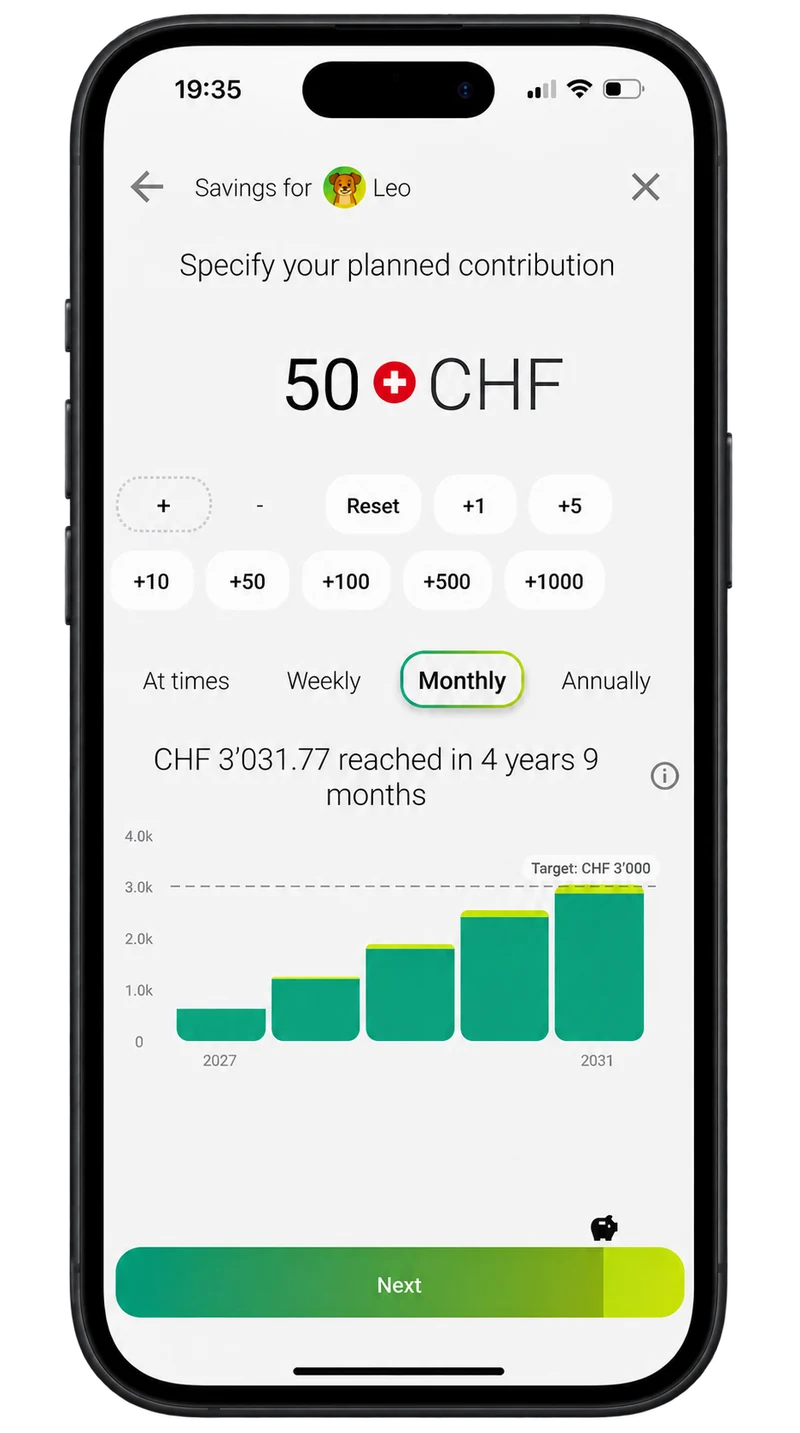 App screen: set a monthly contribution