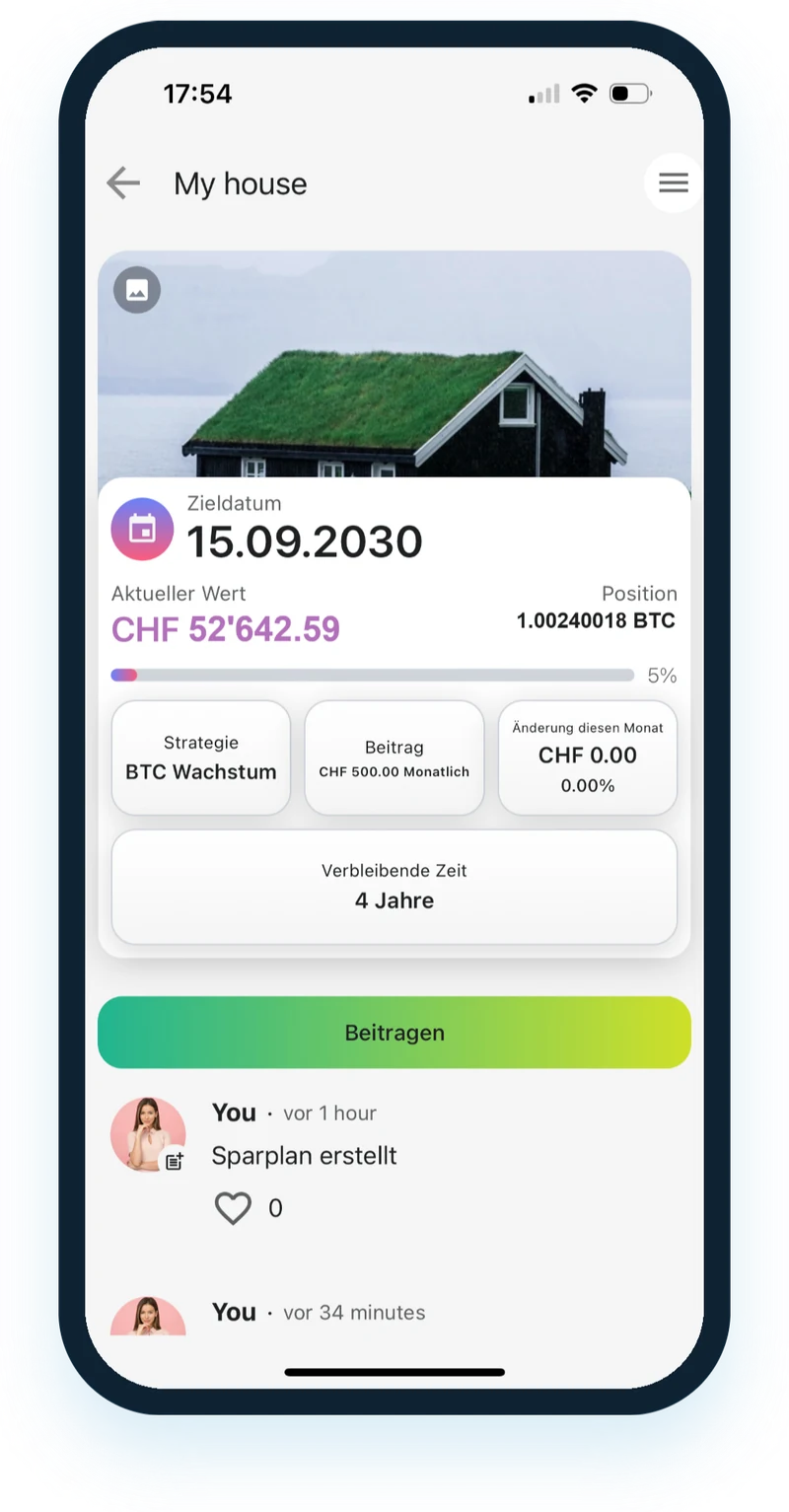Bitcoin-Sparziel in der urble App