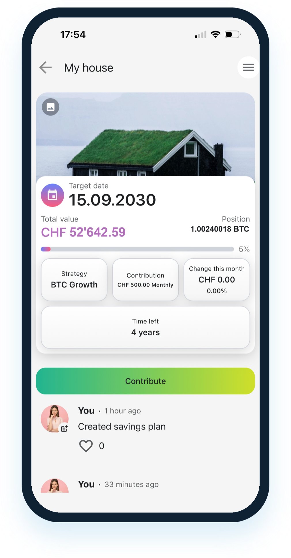 Bitcoin savings goal in the urble app